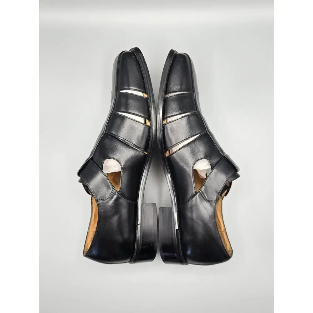 La Milano Italy Collection Mens Black Leather Fisherman Sandals Dress Shoes
